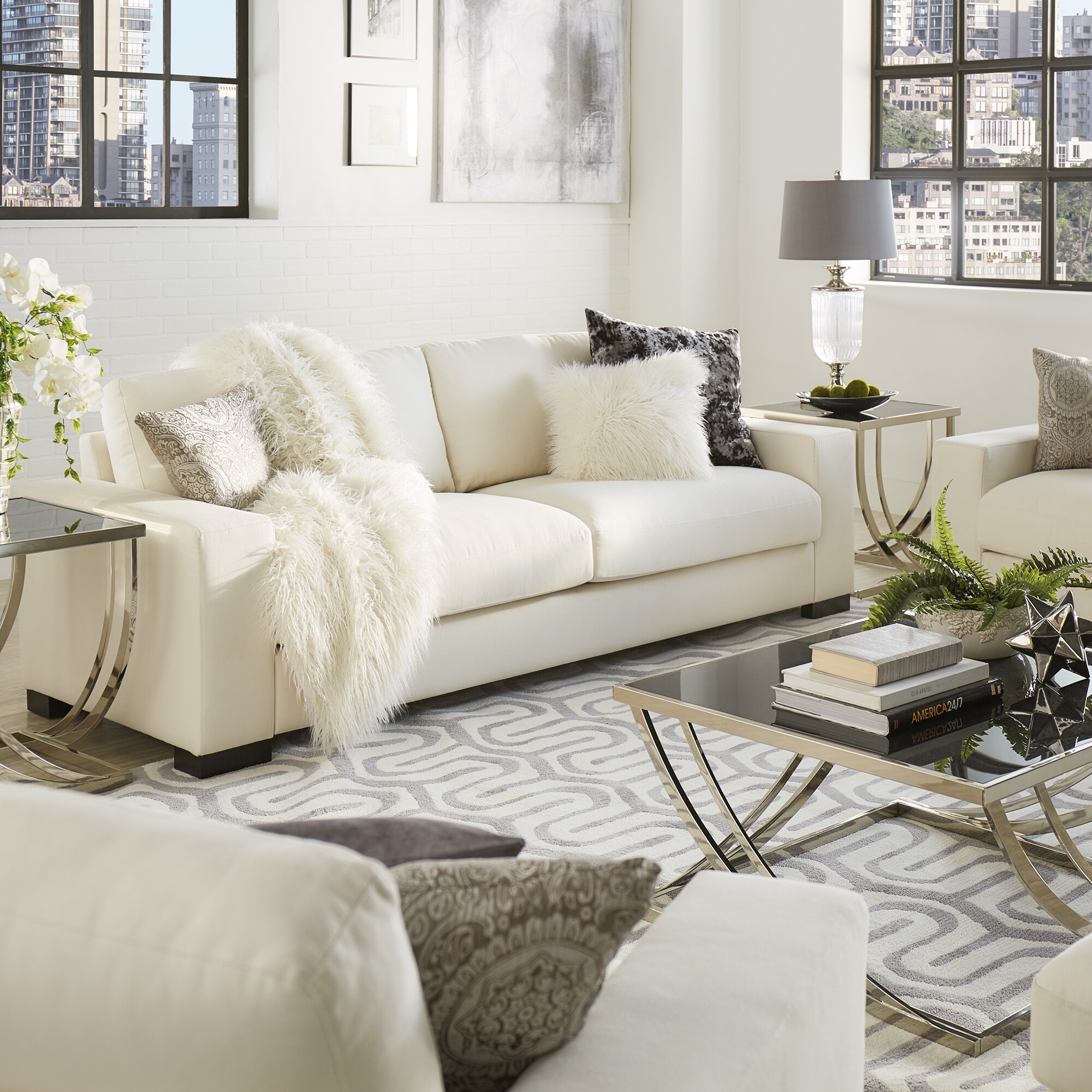 Lionel Modern White Fabric Down Filled Sofa By Inspire Q Lionel Modern White Fabric Down Filled Sofa By Inspire Q