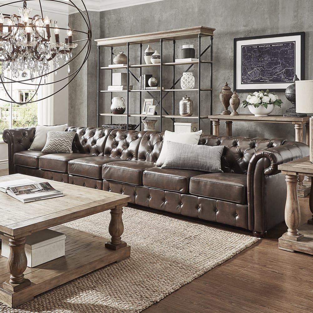 Knightsbridge Bonded Leather Oversize Extra Long Tufted Chesterfield Sofa by iNSPIRE Q Artisan