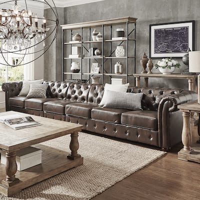 Knightsbridge Bonded Leather Oversize Extra Long Tufted Chesterfield Sofa by iNSPIRE Q Artisan