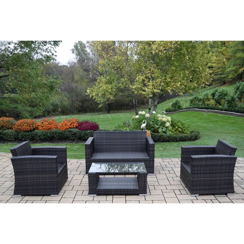 Kalapana Resin Wicker Cushioned Sectional Set with Deep Seat Sofa in Black