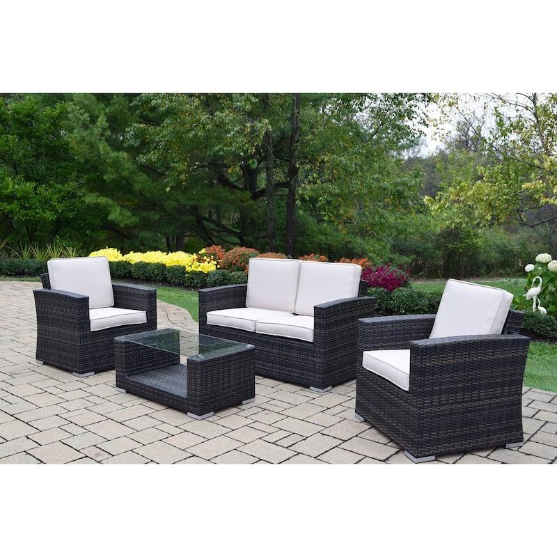 Kalapana Resin Wicker Cushioned Sectional Set with Deep Seat Sofa in Black