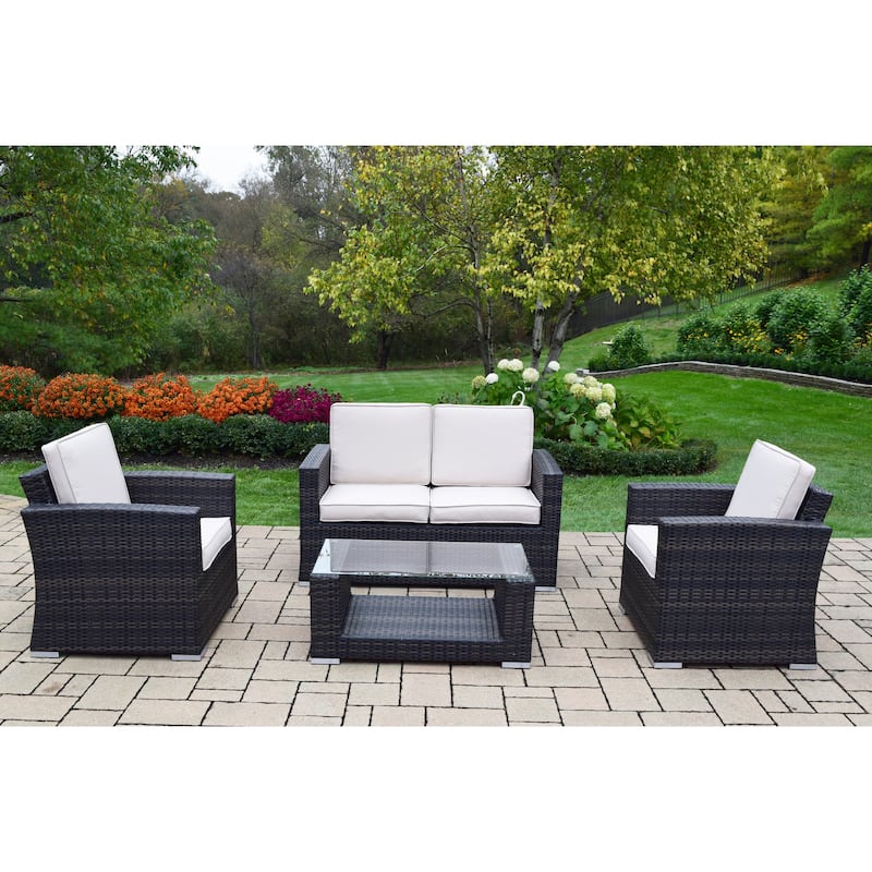 Kalapana Resin Wicker Cushioned Sectional Set with Deep Seat Sofa in Black
