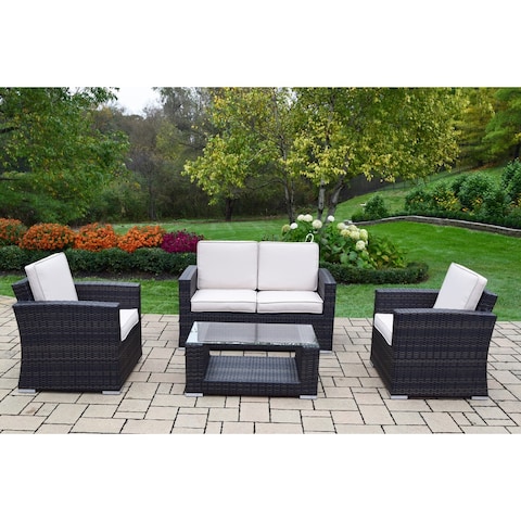 Kalapana Resin Wicker Cushioned Sectional Set with Deep Seat Sofa in Black