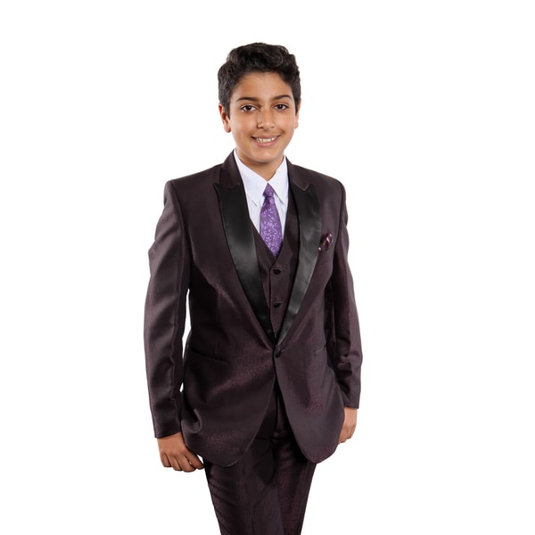 Tazio Boys' Purple Poly/Rayon 5-piece Suit Set