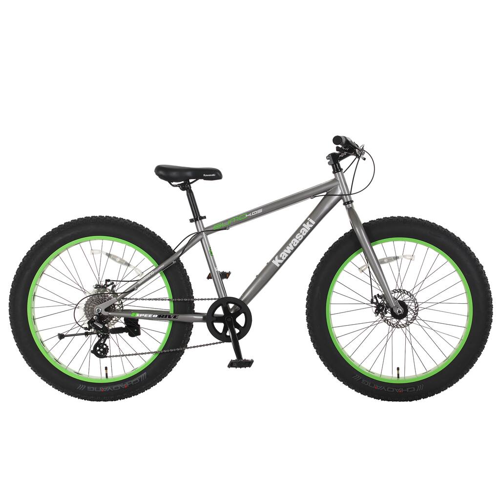 Kawasaki Sumo Grey and Green Steel 26-inch x 4-inch Wheels Fat Tire Bike