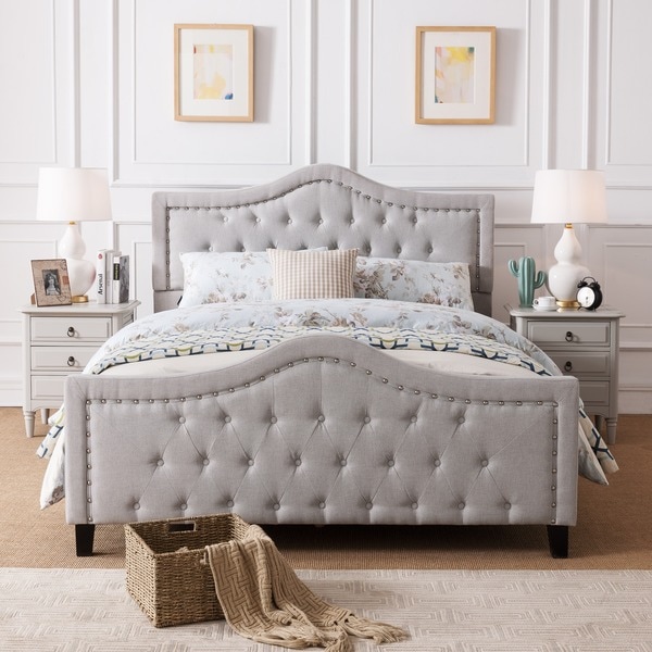 Shop Virgil Upholstered Tufted Fabric Queen  size Bed  Set  