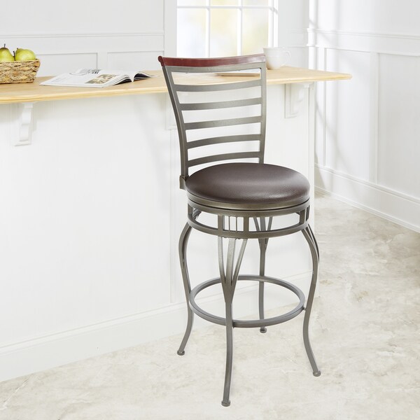 Shop 29 Inch Ladder Back Swivel Stool With Curved Legs And