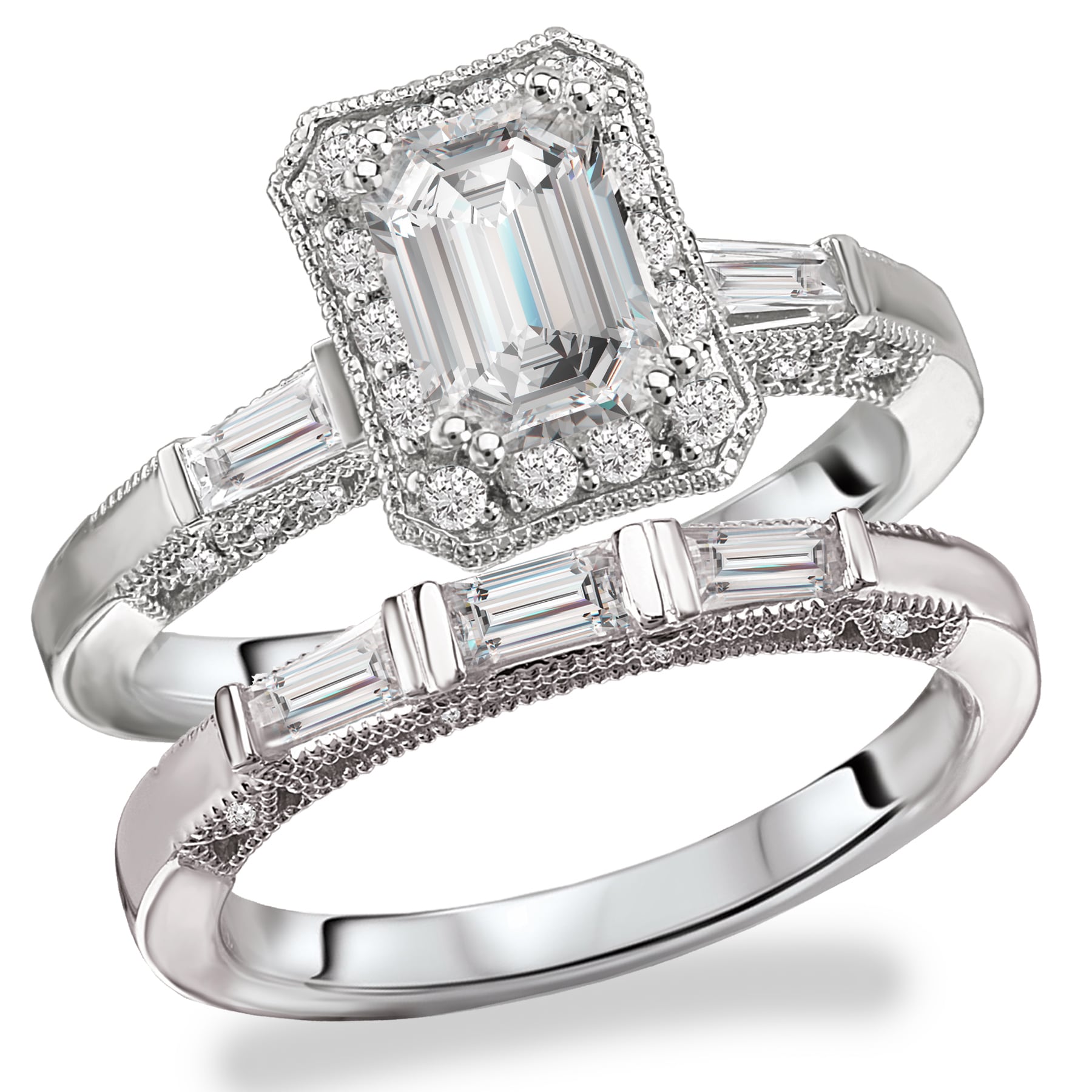 Three Rectangle Cubic Zirconia Stones Center Ring Rhodium Plated Sterling Silver