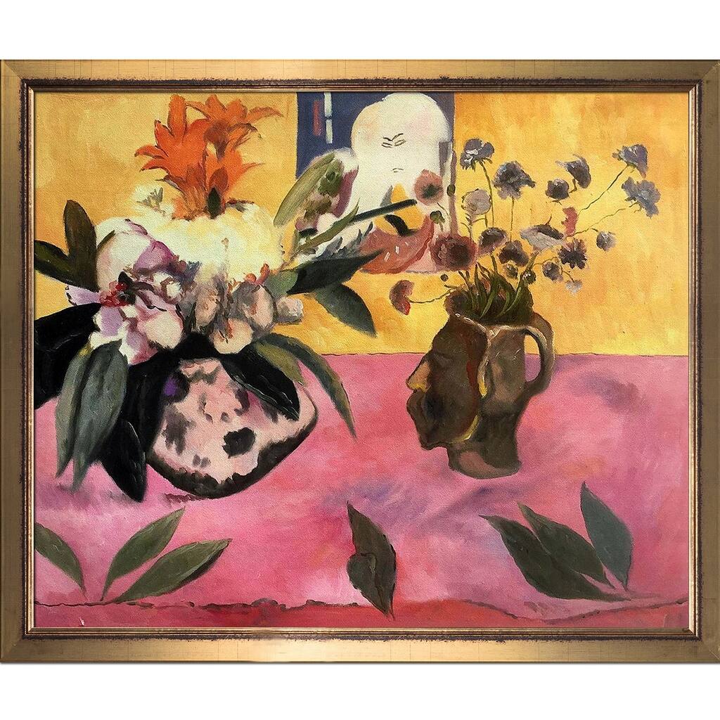 La Pastiche Paul Gauguin 'Still-Life with Japanese Woodcut, 1889' Hand Painted Framed Oil Reproduction on Canvas
