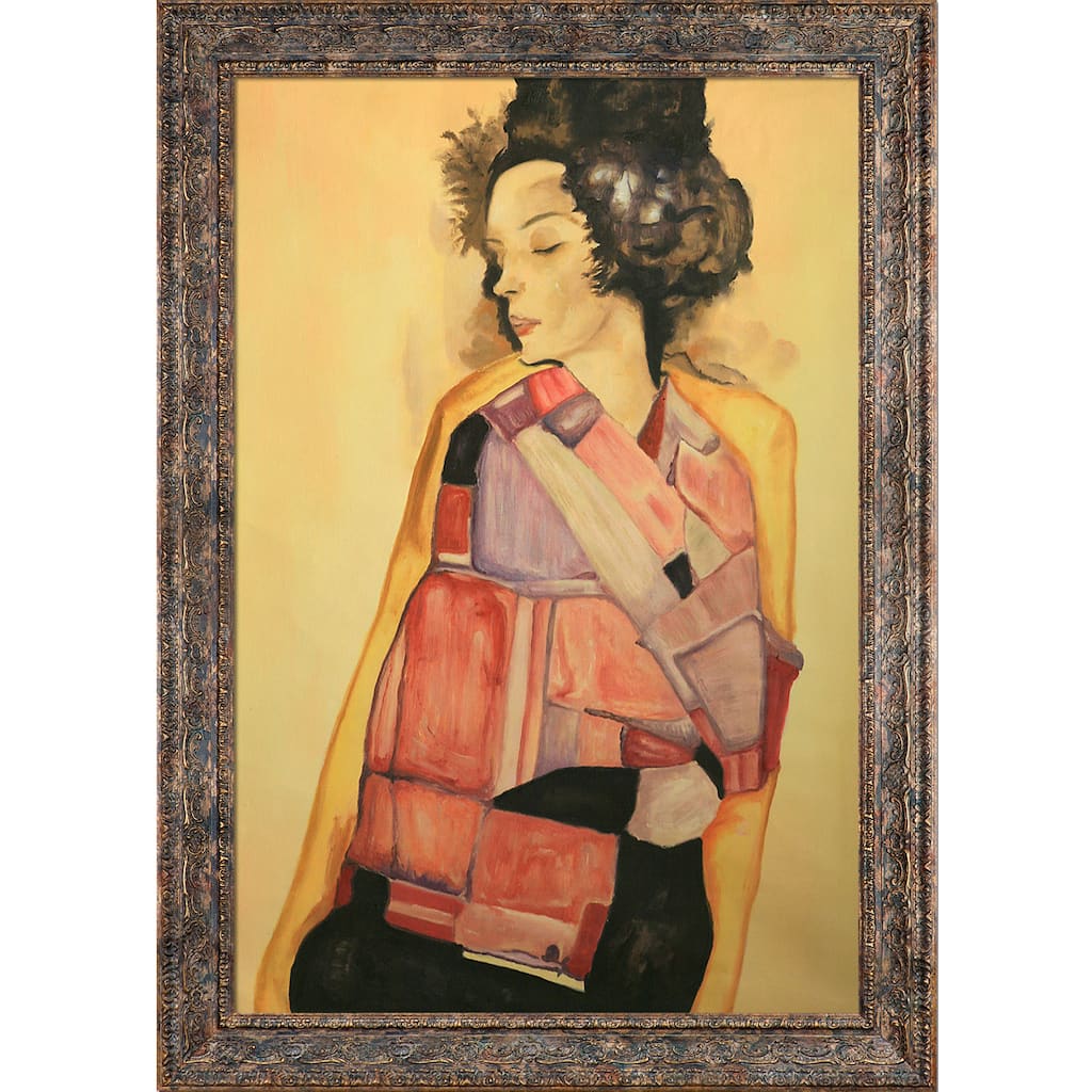La Pastiche Egon Schiele 'The Daydreamer (Gerti Schiele), 1911' Hand Painted Framed Oil Reproduction on Canvas