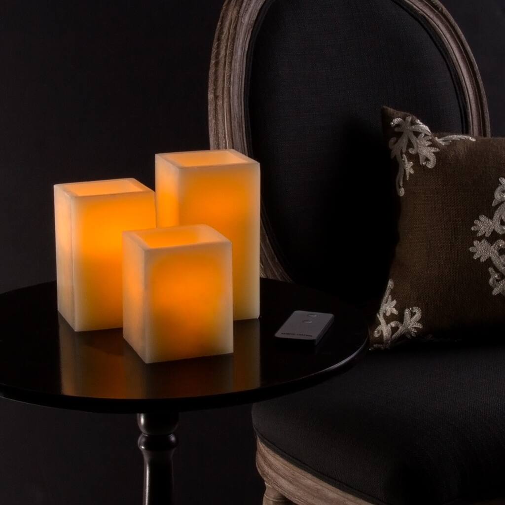 Lavish Home Square Flameless Candle 3-piece Set with Remote
