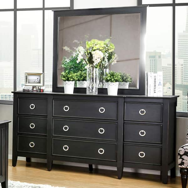 Shop Furniture Of America Bost Black 2 Piece Dresser And Mirror