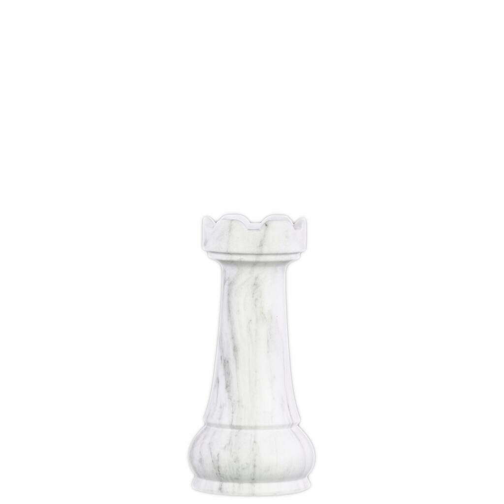 Marbleized White Ceramic Rook Chess Piece Figurine