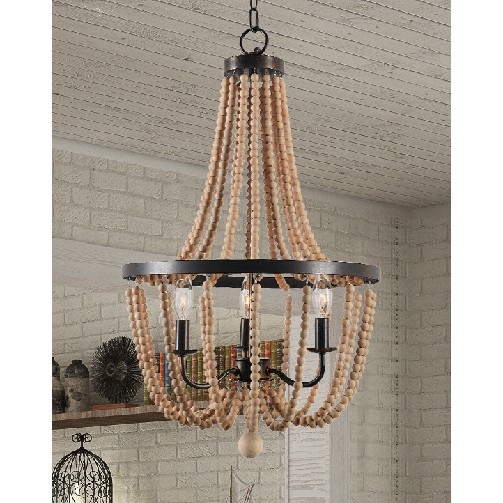 Mindy 3 Light Wood Bead Chandelier - Gold Bronze (Mindy 3 Light Wood Bead Chandelier Golden Bronze) - Chandeliers For Bedrooms by Overstock.com