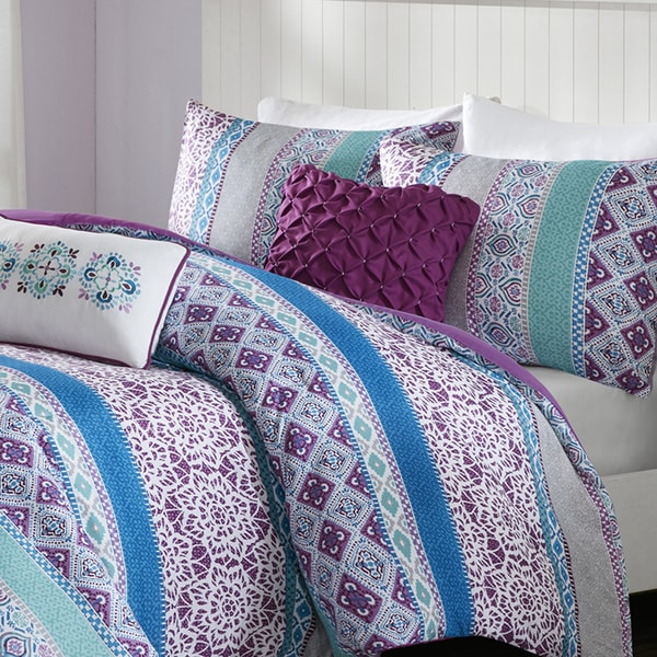 Intelligent Design Adley Purple Printed 5-piece Comforter Set