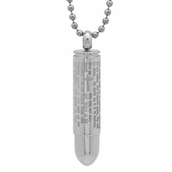 Steeltime Men's Stainless Steel "Our Father" Prayer Bullet Pendant in 3 Colors