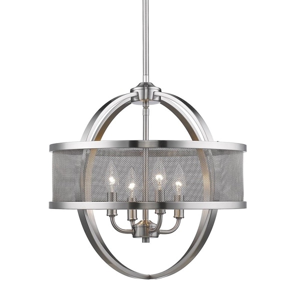 Colson Pewter 4-Light Chandelier with Mesh Metal Shade