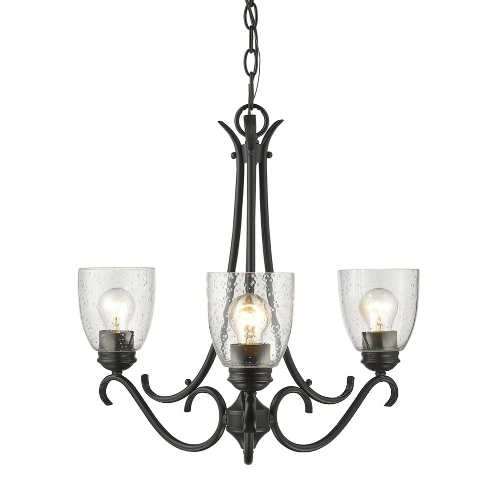 Parrish Traditional Black Steel 3-Light Chandelier with Seeded Glass Shades (Black) - Chandeliers For Bedrooms by Overstock.com