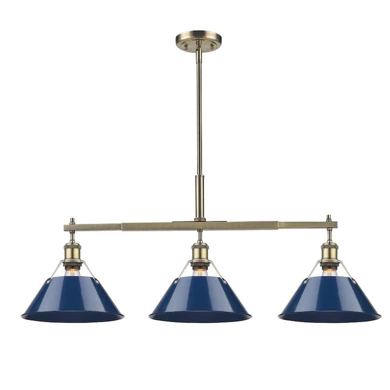 Orwell AB Linear Pendant in Aged Brass with Navy Blue Shade