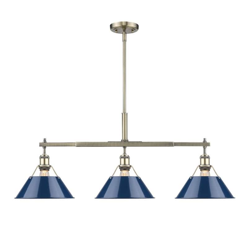 Orwell AB Linear Pendant in Aged Brass with Navy Blue Shade