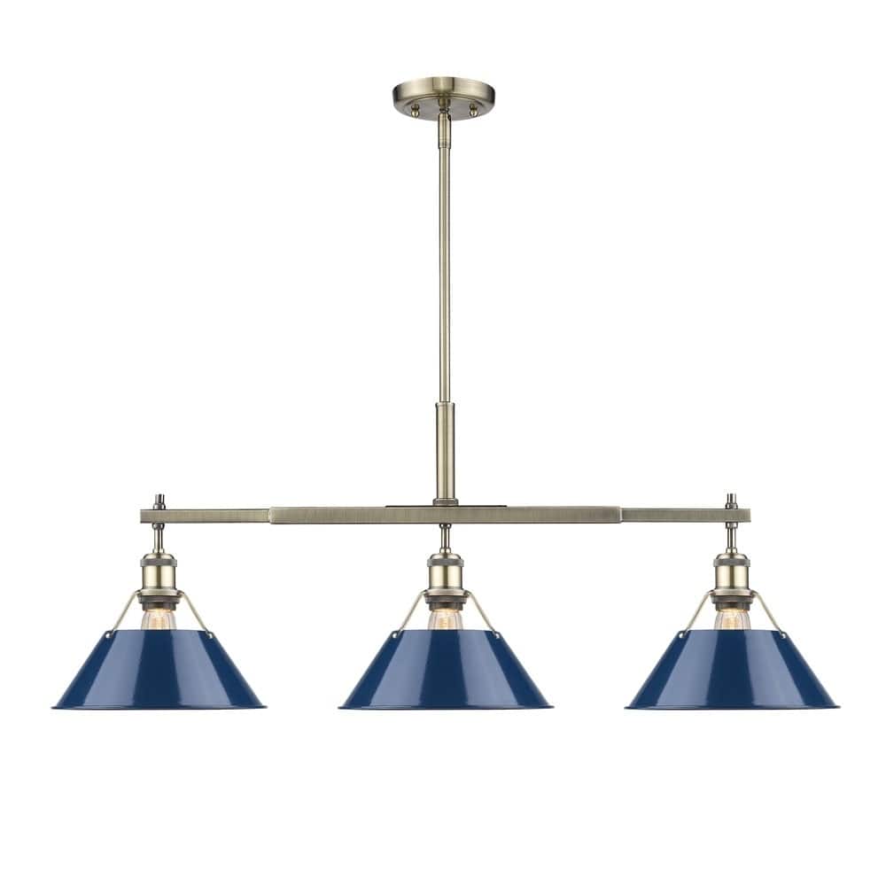 Orwell AB Linear Pendant in Aged Brass with Navy Blue Shade