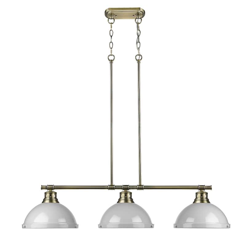 Duncan 3-light Linear Pendant in Aged Brass with Aged Brass Shades