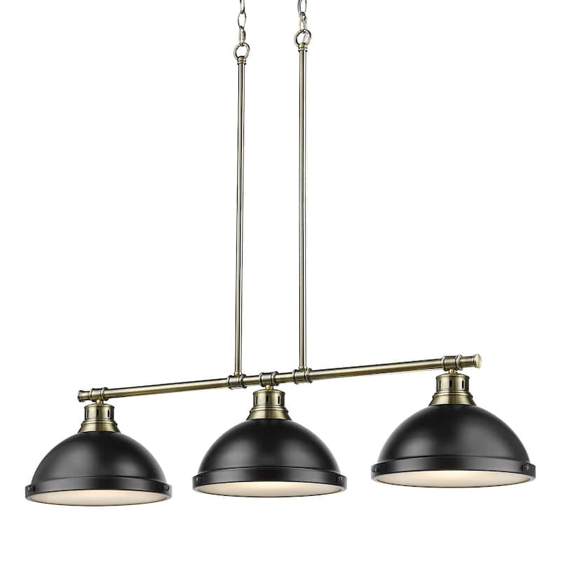 Duncan 3-light Linear Pendant in Aged Brass with Aged Brass Shades - aged brass with matte black shades