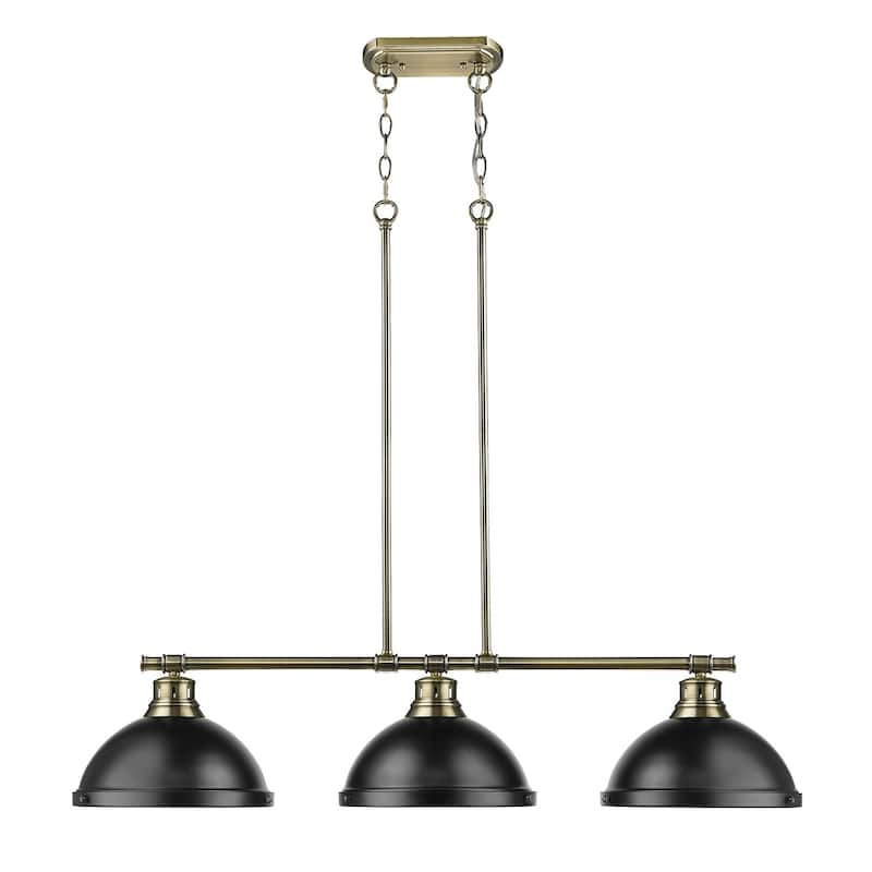 Duncan 3-light Linear Pendant in Aged Brass with Aged Brass Shades