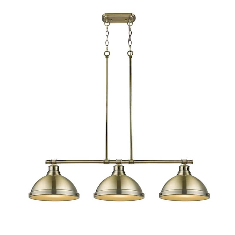 Duncan 3-light Linear Pendant in Aged Brass with Aged Brass Shades