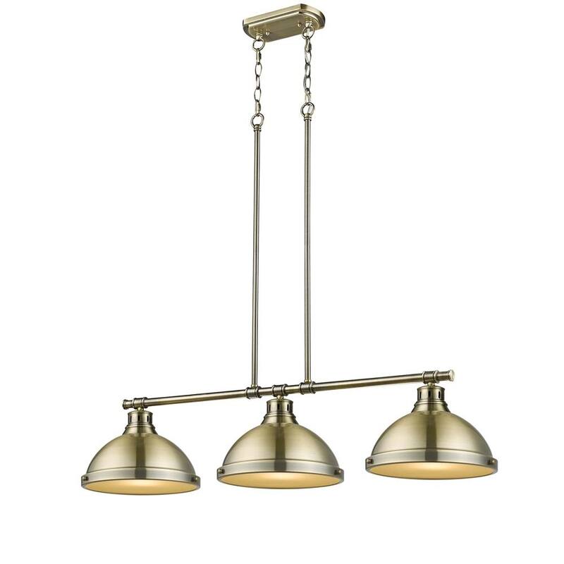 Duncan 3-light Linear Pendant in Aged Brass with Aged Brass Shades