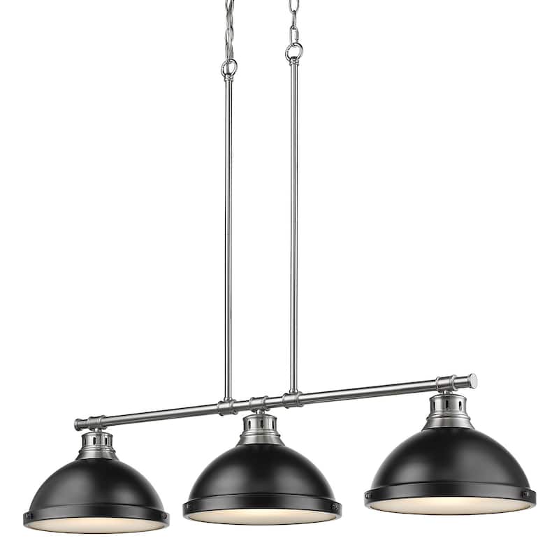 Duncan 3-light Linear Pendant in Aged Brass with Aged Brass Shades - pewter with matte black shades