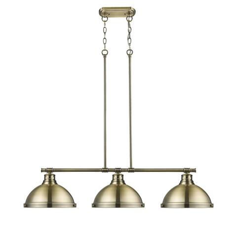 Duncan 3-light Linear Pendant in Aged Brass with Aged Brass Shades