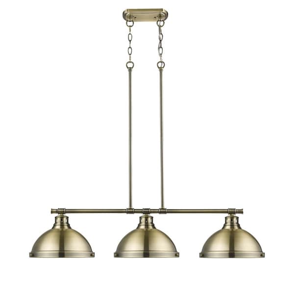 Brass Linear Pendant Light duncan 3 light linear pendant in aged brass with aged brass shades