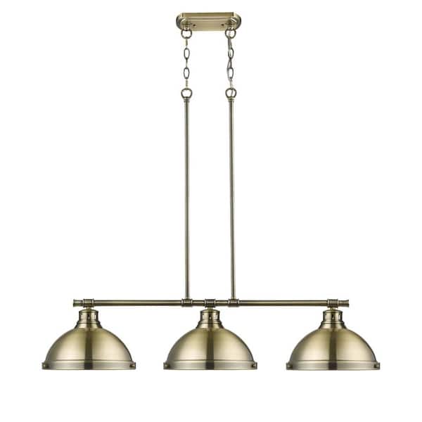 slide 2 of 46, Duncan 3-light Linear Pendant in Aged Brass with Aged Brass Shades