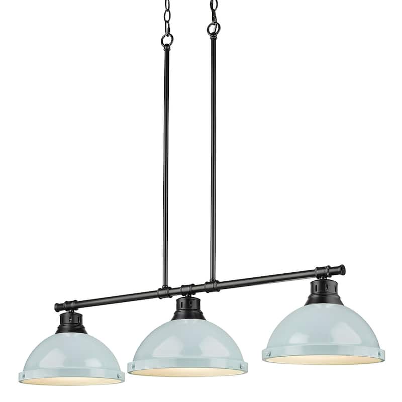 Duncan 3-light Linear Pendant in Aged Brass with Aged Brass Shades - black with seafoam shades