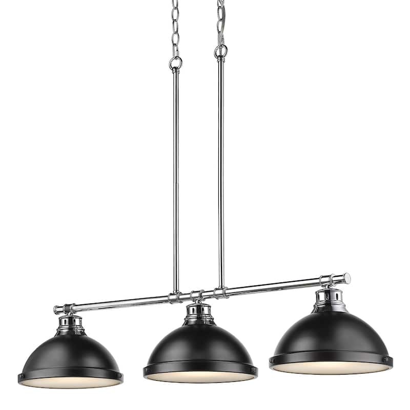 Duncan 3-light Linear Pendant in Aged Brass with Aged Brass Shades - chrome with matte black shades