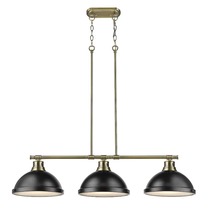 Duncan 3-light Linear Pendant in Aged Brass with Aged Brass Shades