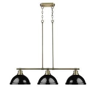 Duncan 3 Light Linear Pendant in Aged Brass with Black Shades
