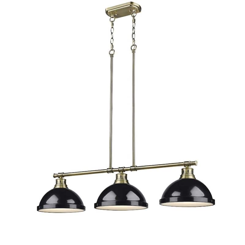 Duncan 3 Light Linear Pendant in Aged Brass with Black Shades