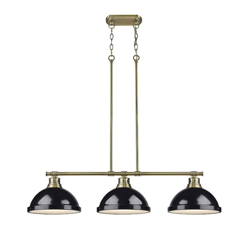 Duncan 3 Light Linear Pendant in Aged Brass with Black Shades