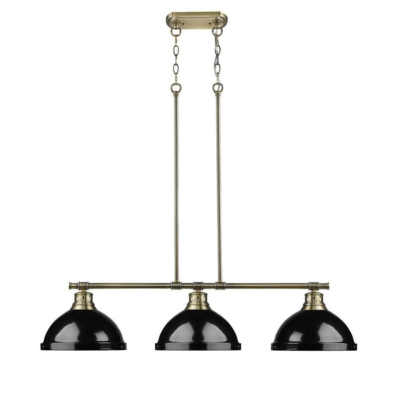 Duncan 3 Light Linear Pendant in Aged Brass with Black Shades