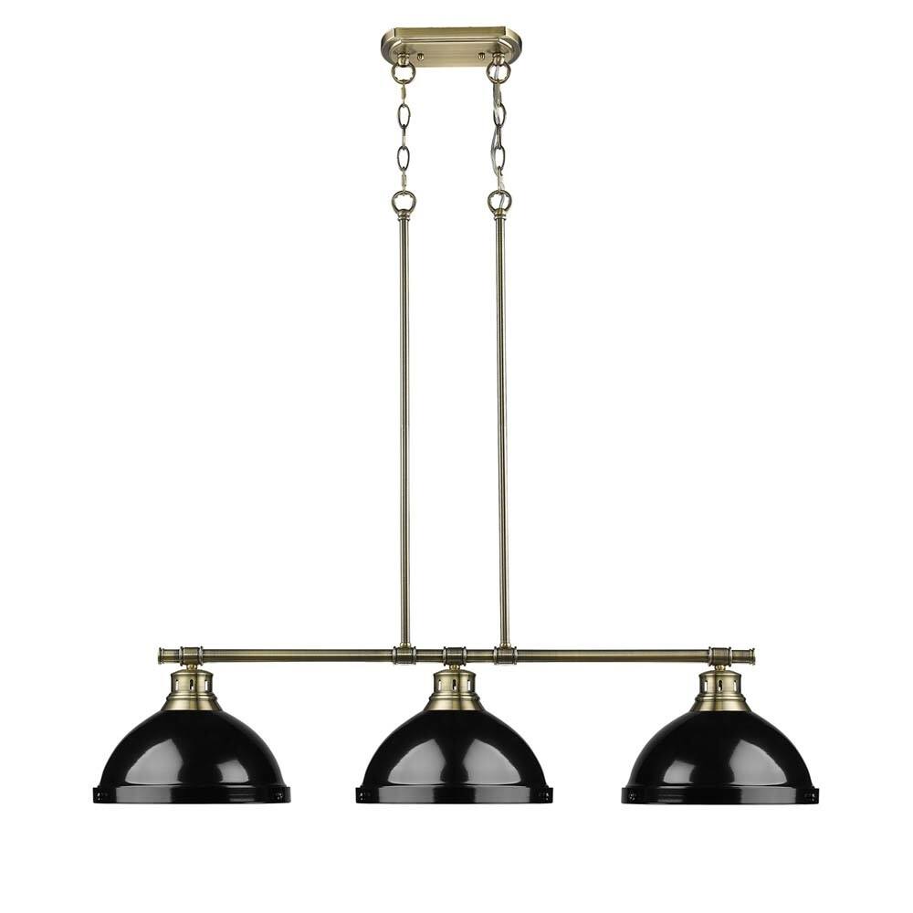 Duncan 3 Light Linear Pendant in Aged Brass with Black Shades