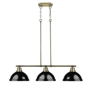 Duncan 3 Light Linear Pendant in Aged Brass with Black Shades