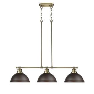 Duncan 3-light Linear Pendant in Aged Brass with Rubbed Bronze Shades