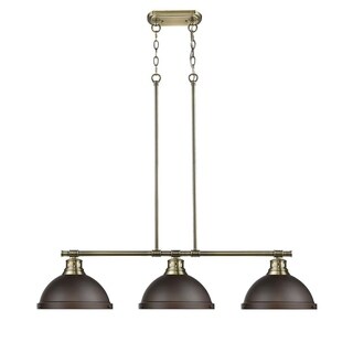 Duncan 3-light Linear Pendant in Aged Brass with Rubbed Bronze Shades
