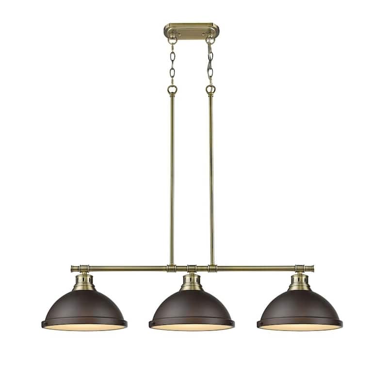 Duncan 3-light Linear Pendant in Aged Brass with Rubbed Bronze Shades