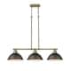 preview thumbnail 3 of 2, Duncan 3-light Linear Pendant in Aged Brass with Rubbed Bronze Shades