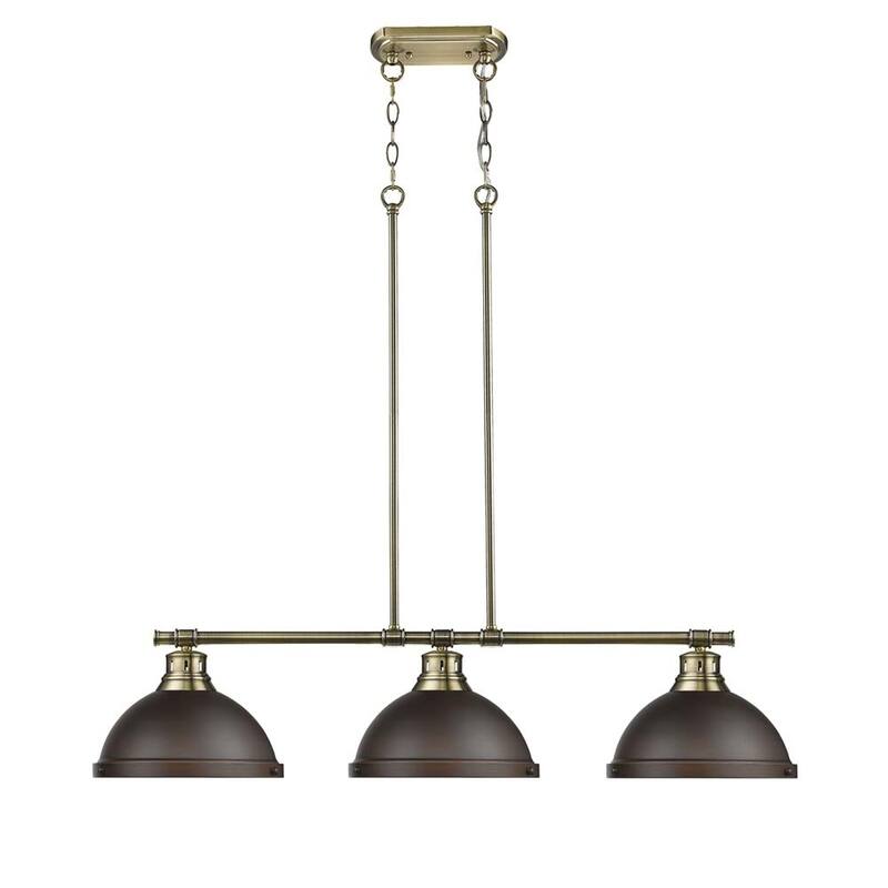 Duncan 3-light Linear Pendant in Aged Brass with Rubbed Bronze Shades