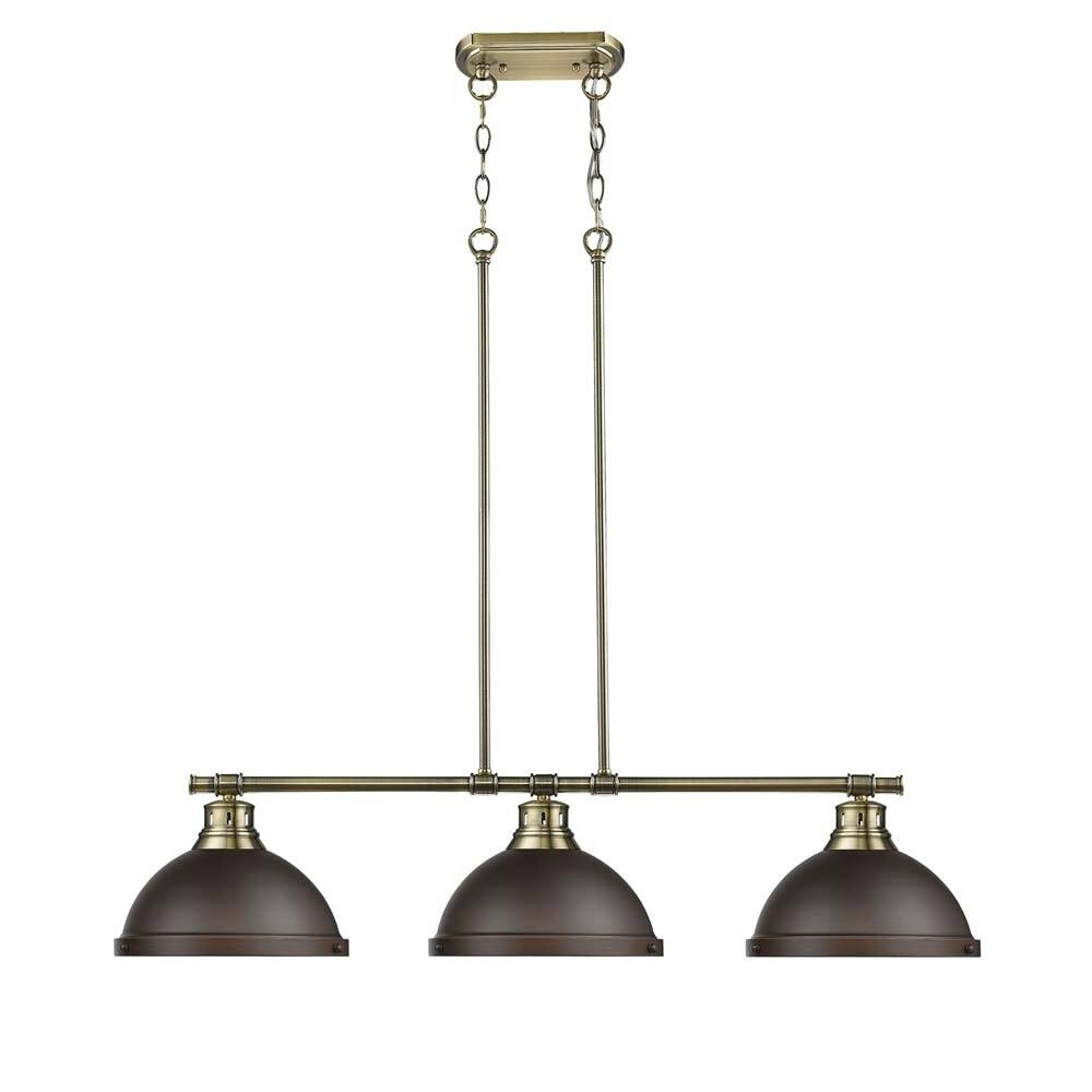 Duncan 3-light Linear Pendant in Aged Brass with Rubbed Bronze Shades