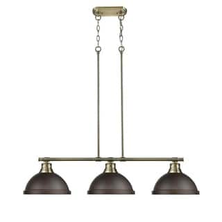 Duncan 3-light Linear Pendant in Aged Brass with Rubbed Bronze Shades